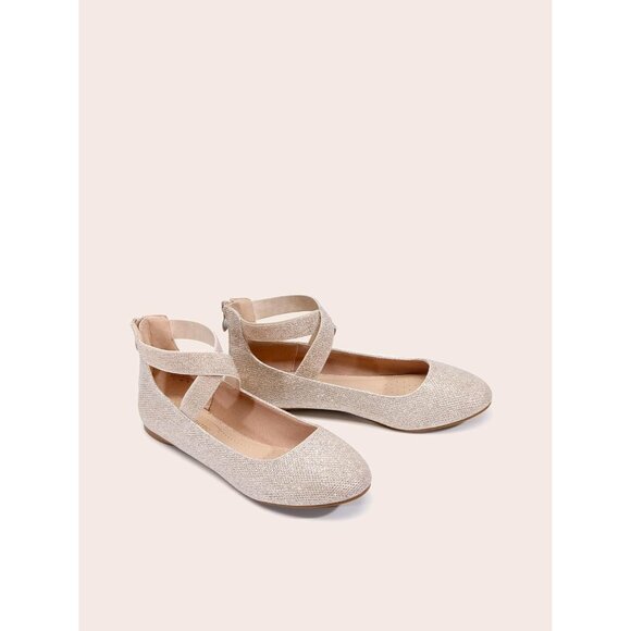 Dream Pairs Women Gold Faux Suede Flats Comfortable Elastic Ankle Straps Shoes - Picture 5 of 8